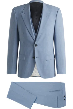 HUGO BOSS Driedelig slim-fit pak van materiaal in linnenlook