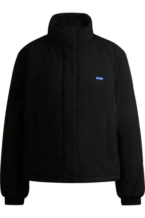 HUGO BOSS Waterafstotende, gewatteerde jas met blauw logolabel