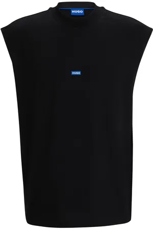 HUGO BOSS Mouwloos T-shirt van katoenen jersey met blauw logolabel