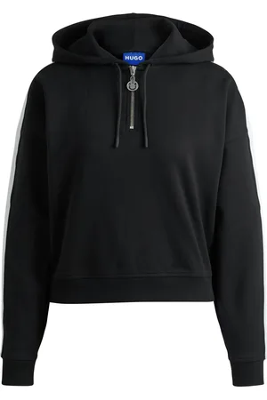 HUGO BOSS Hoodie van stretchkatoen met ritskraag en logoband