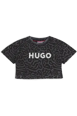 HUGO BOSS Katoenen T-shirt voor kinderen met luipaardprint en glanzend logo
