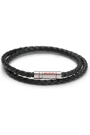 HUGO BOSS Dubbele armband van gevlochten leer met logosluiting