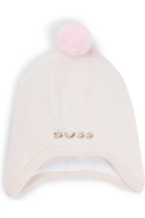 HUGO BOSS Babymutsje van katoen met pompon en logostiksel