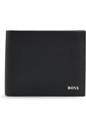HUGO BOSS Trifold-portemonnee van generfd leer met logoletters