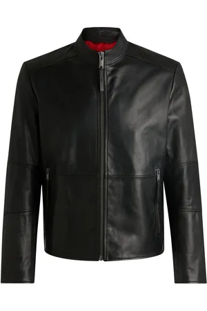 HUGO BOSS Slim-fit leren jas met opstaande kraag