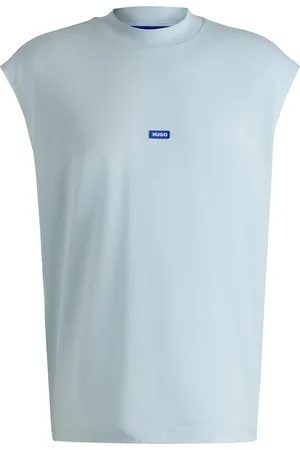 HUGO BOSS Mouwloos T-shirt van katoenen jersey met blauw logolabel
