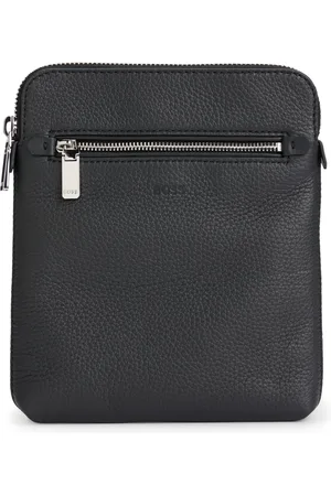 HUGO BOSS Enveloptas van generfd Italiaans leer met reliëflogo