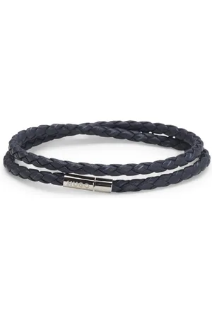 HUGO BOSS Dubbele wikkelarmband van gevlochten leer met metalen logosluiting