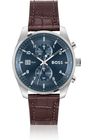 HUGO BOSS Blue-dial chronograph watch with alligator-embossed leather strap