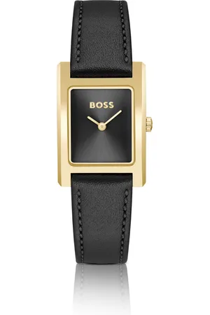 HUGO BOSS Horloge met geborstelde zwarte wijzerplaat en leren polsband