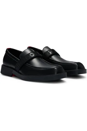 HUGO BOSS Leren loafers met logodetail op klittenbandje