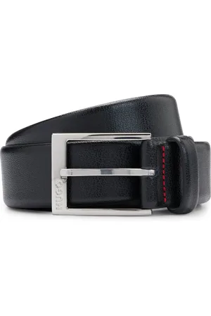 HUGO BOSS Riem van generfd leer met gepolijste zilverkleurige hardware