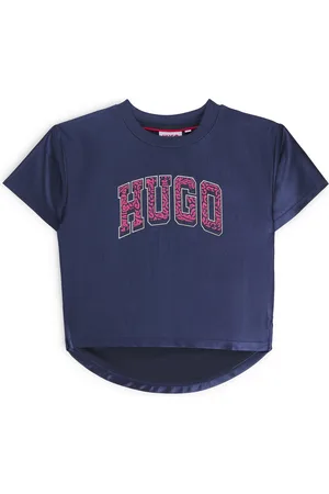 HUGO BOSS T-shirt voor kinderen van glanzend materiaal met logo in collegestijl