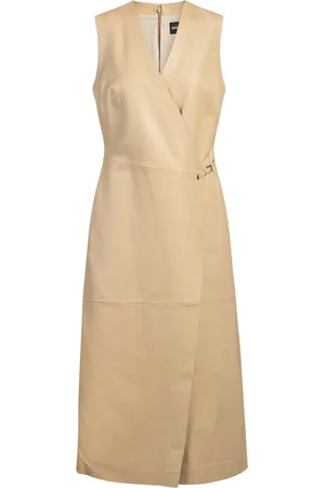 HUGO BOSS Shiftdress van leer met overslag aan de voorkant