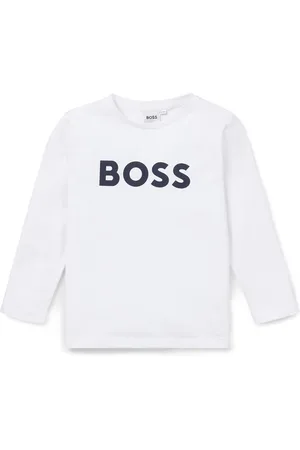 HUGO BOSS Katoenen T-shirt met lange mouwen en contrastlogo voor kinderen