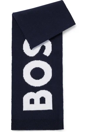 HUGO BOSS Gebreide kindersjaal van katoen met contrastlogo in jacquard