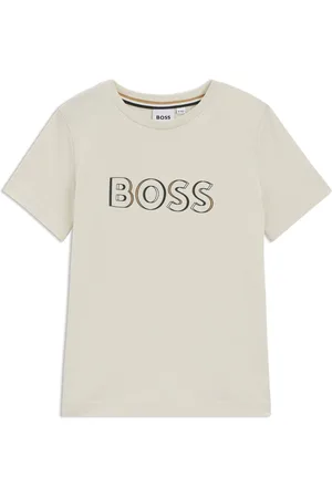 HUGO BOSS Regular-fit katoenen T-shirt met logoprint voor kinderen