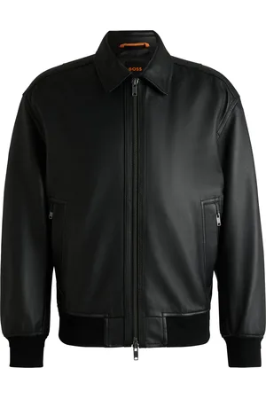 HUGO BOSS Relaxed-fit bomberjack van behandeld leer