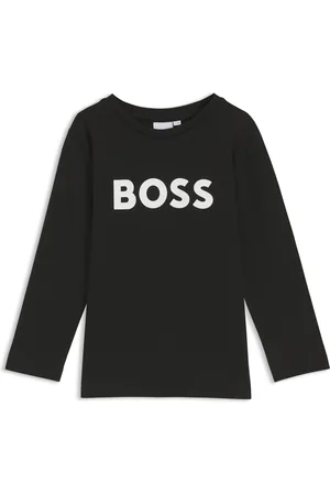 HUGO BOSS Katoenen T-shirt met lange mouwen en contrastlogo voor kinderen