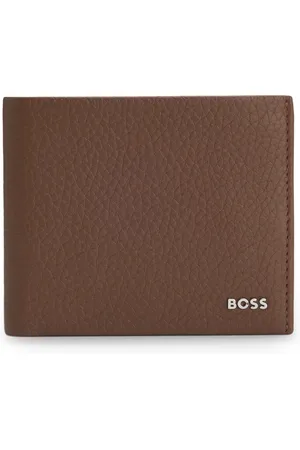 HUGO BOSS Bifold-portemonnee van generfd leer met gepolijste logoletters