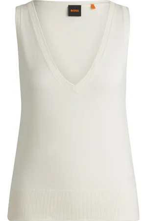 HUGO BOSS Gebreide top met V-hals en gerolde randen