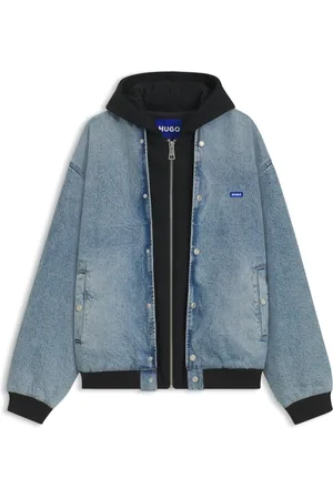 HUGO BOSS Denim bomberjack met capuchon en jersey inzetstuk