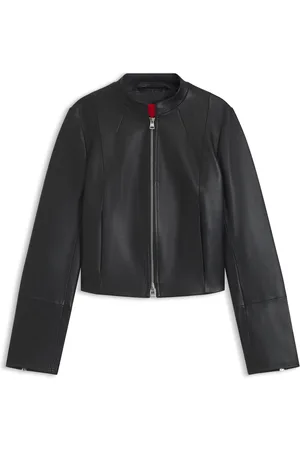 HUGO BOSS Regular-fit leren jack met opstaande kraag