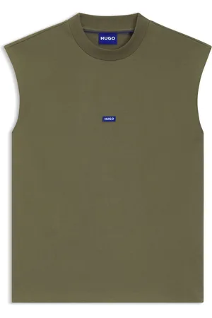HUGO BOSS Mouwloos T-shirt van katoenen jersey met blauw logolabel