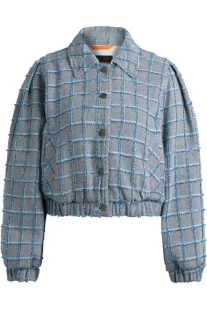 HUGO BOSS Tweed jasje van een katoenmix met denimruit