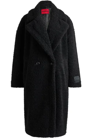 HUGO BOSS Oversized-fit double-breasted mantel van imitatiebont