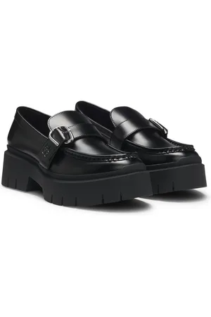 HUGO BOSS Leather loafers with buckled strap
