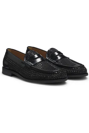 HUGO BOSS Leren loafers met stras en satijn