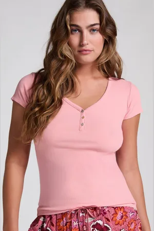 Hunkemöller Pyjamatop met korte mouwen Henley