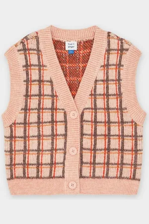 Fred + Ginger Mouwloze Cardigan Met Ruiten