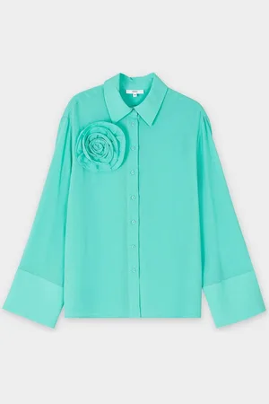 Sora Turquoise Blouse Met Bloem