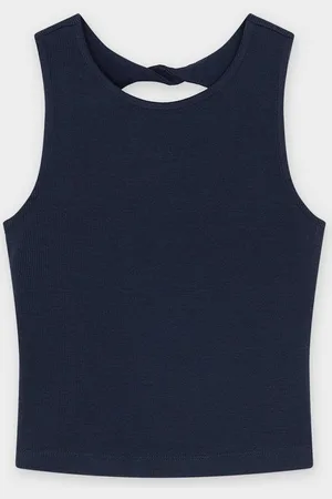 QS by s.Oliver Donkerblauwe Top Met Fijne Rib