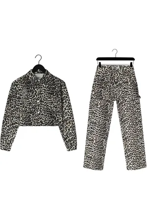 Colourful rebel Olle Leopard Cropped Denim Blouse + Tinsley Leopard Worker Spijkerbroek