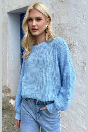 Jurkjes Gehaakte Pofmouwen Trui Emilia Jeans Blue
