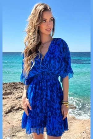 Jurkjes V-Hals Print Dress Marrit Leopard Kobalt