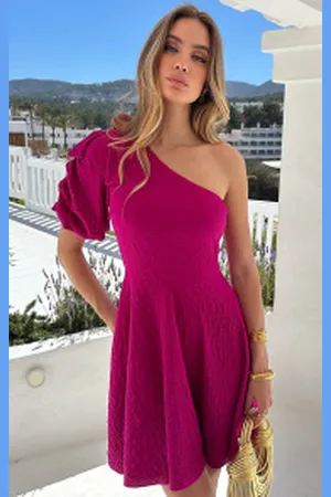 Jurkjes One Shoulder Jurk Raspberry