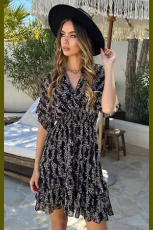 Jurkjes V-hals Flower Print Dress Marrit