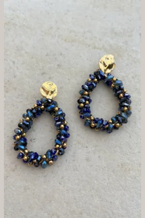Jurkjes Luxury Beads Oorbellen Yara Goud Navy