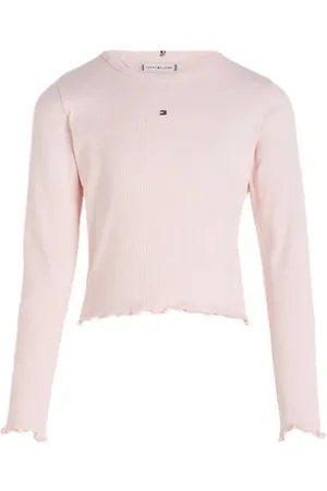 Tommy Hilfiger Ribgebreide longsleeve met logo Meisjes Katoen Ronde hals