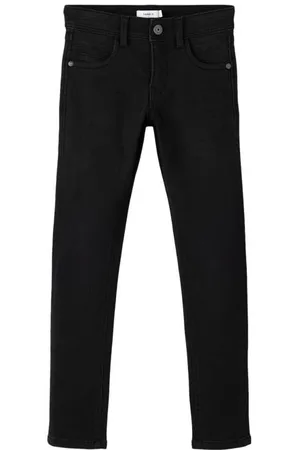 NAME IT KIDS slim fit jeans NKMSILAS Zwart Jongens Jog denim Effen