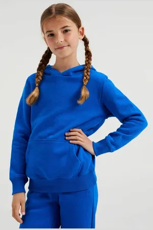 WE Fashion Blue Ridge unisex hoodie kobaltblauw Sweater Effen