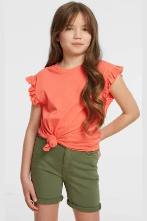Anytime Denim short Groen Effen