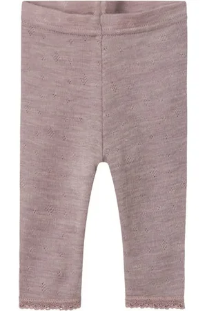 NAME IT BABY baby slim fit legging NBFWANG van merinowol en all over print Paars