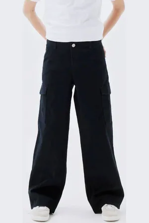 NAME IT KIDS wide leg cargobroek NKFROSE zwart Meisjes Stretchdenim Effen