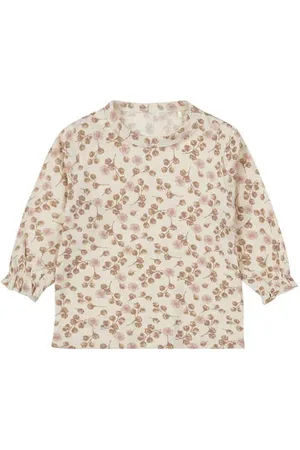 Dirkje Baby longsleeve met all over print en ruches Meisjes Stretchkatoen Ronde hals