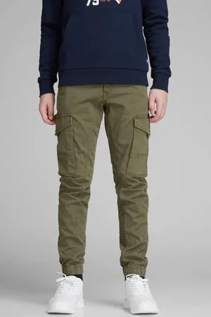 JACK & JONES JUNIOR cargobroek JJIPAUL olijfgroen Jongens Stretchkatoen